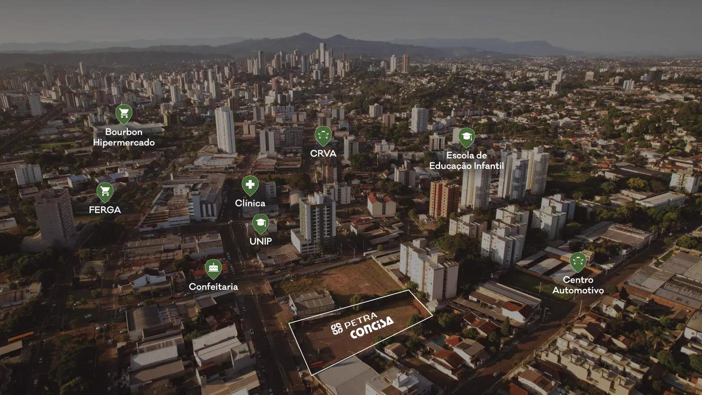 Mapa ilustrado da região do Residencial Petra Novo Hamburgo, com Bourbon Shopping, Trensurb e Centro por perto