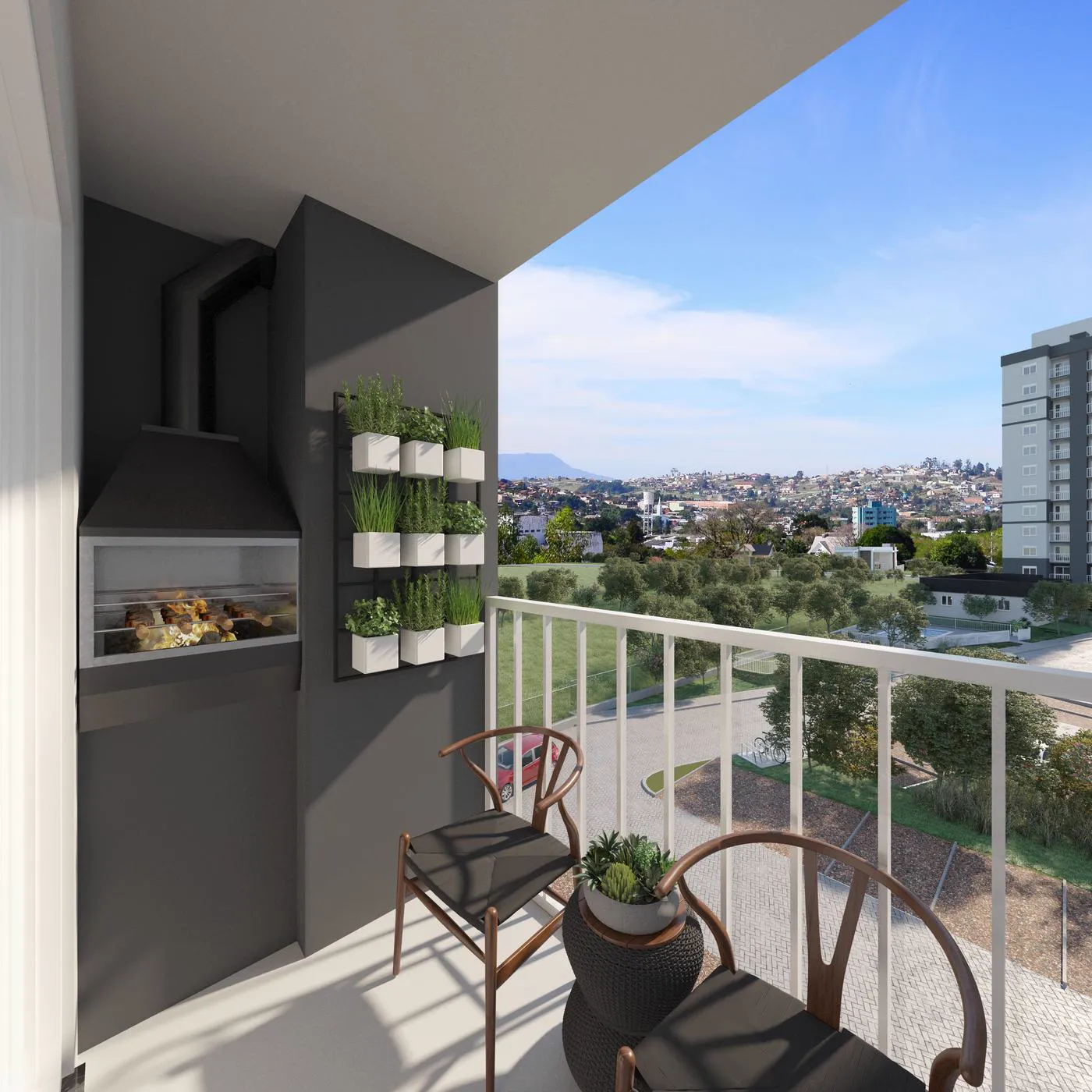Sacada com espera para churrasqueira do apartamento do Residencial Petra Novo Hamburgo