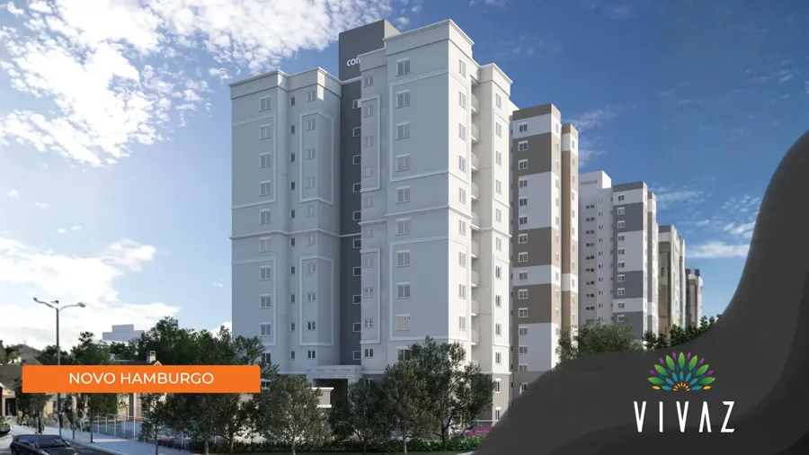 Fachada do Residencial Vivaz, apartamento na planta de 2 dormitórios no bairro Pátria Nova em Novo Hamburgo, 100% vendido